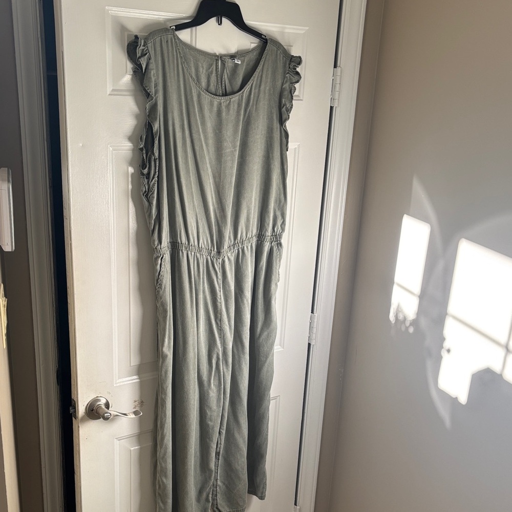 Old Navy Sage Green Sleeveless Ruffle Jumpsuit